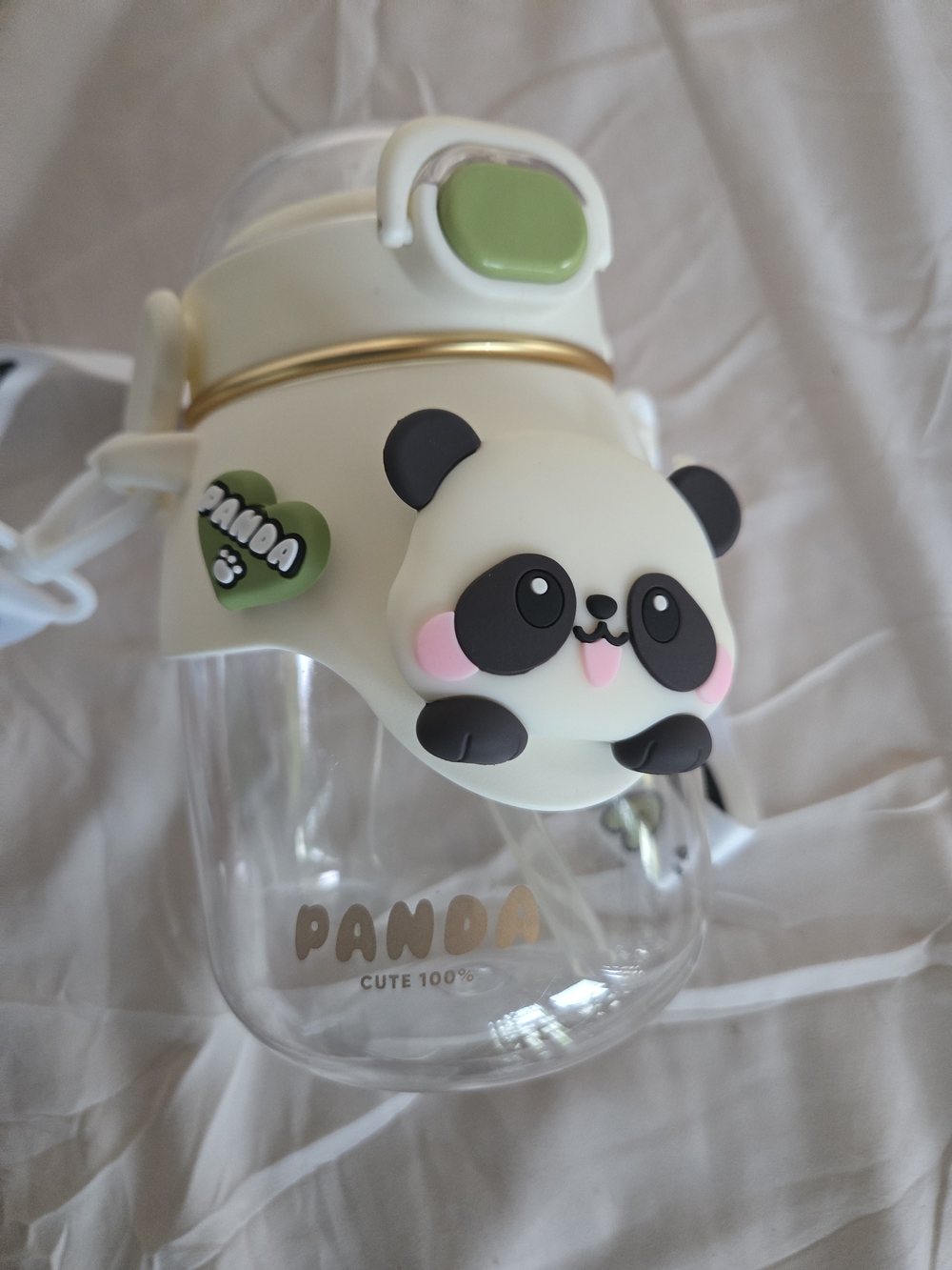 Kids Water Bottle with Cute Silicone Sleeve - White/Green